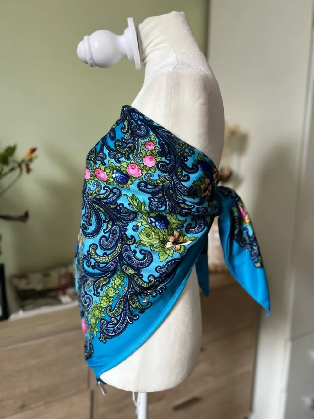Turquoise Blue Colorful Floral Paisley Multi-Use Scarf Head-Covering Accessory